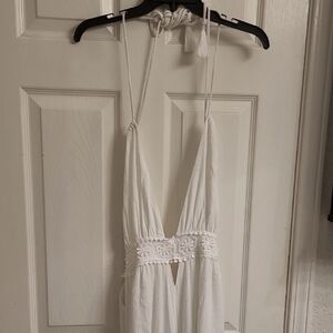 White Halter Dress with Floral Detail